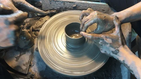 Hands Smooths A Piece Of Clay Stock Footage 127208415