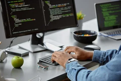 Hands of Software Developer Working on Computer Stock Photos