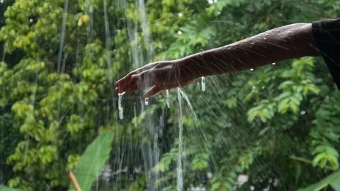 Hands with splashes of falling rain Stock Footage 301222814