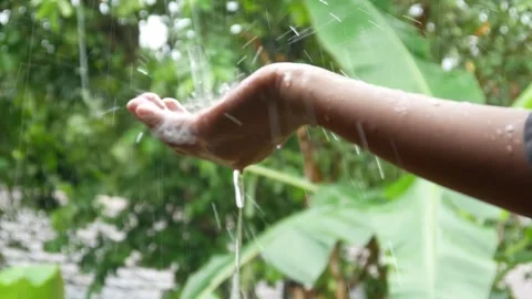 Hands with splashes of falling rain Stock Footage 302594238