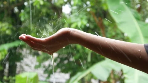 Hands with splashes of falling rain Stock Footage 302594240