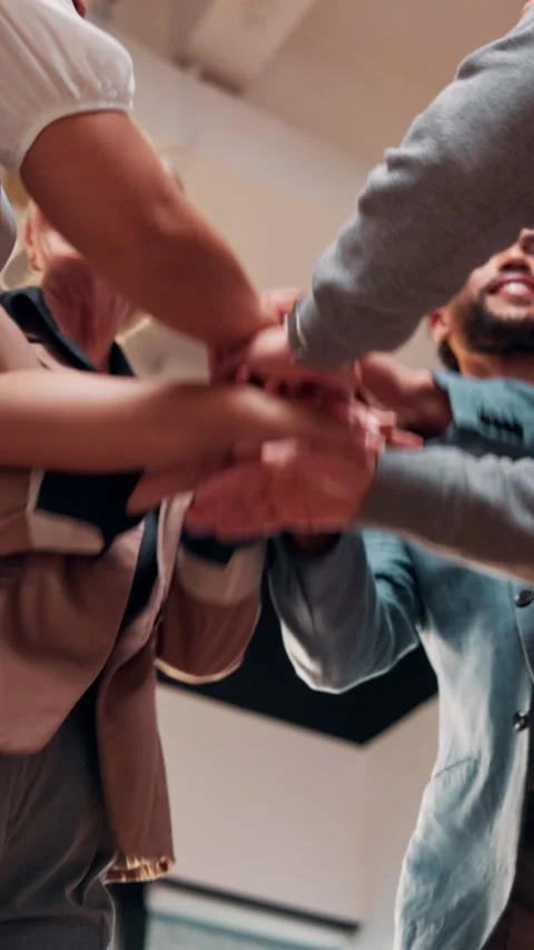 Hands, stack and below of business people in office for teamwork, collaboration Stock Footage 336223676
