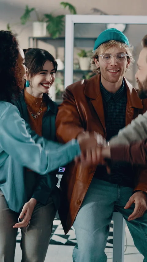Hands, stack and celebration with group in office, high five and motivation for Stock Footage 338170229