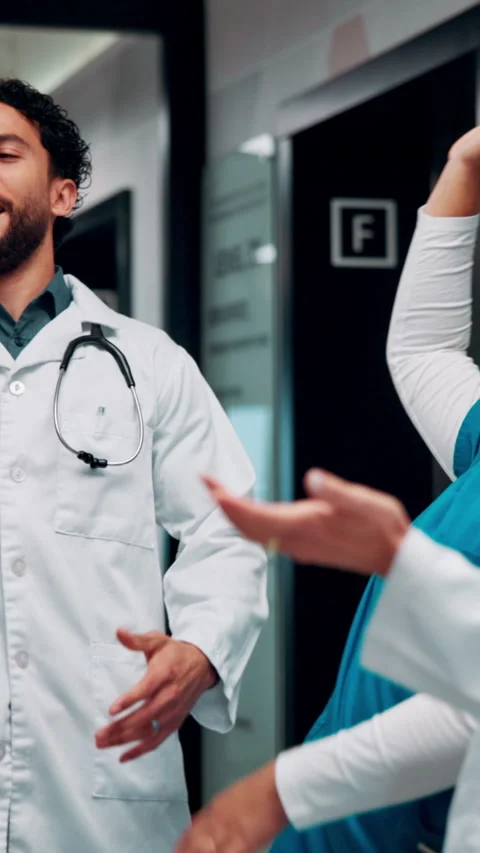 Hands, stack and doctors clapping for achievement, collaboration or hospital Stock Footage 335927476