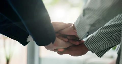 Hands, stack and group in office with motivation, applause or support for team Stock Footage 304978800