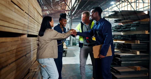 Hands stack, teamwork and business people in warehouse for construction Stock Footage 271007350