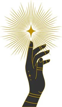 Hands with star illustration. Vector feminine decoration design icon. Mystica Stock Illustration
