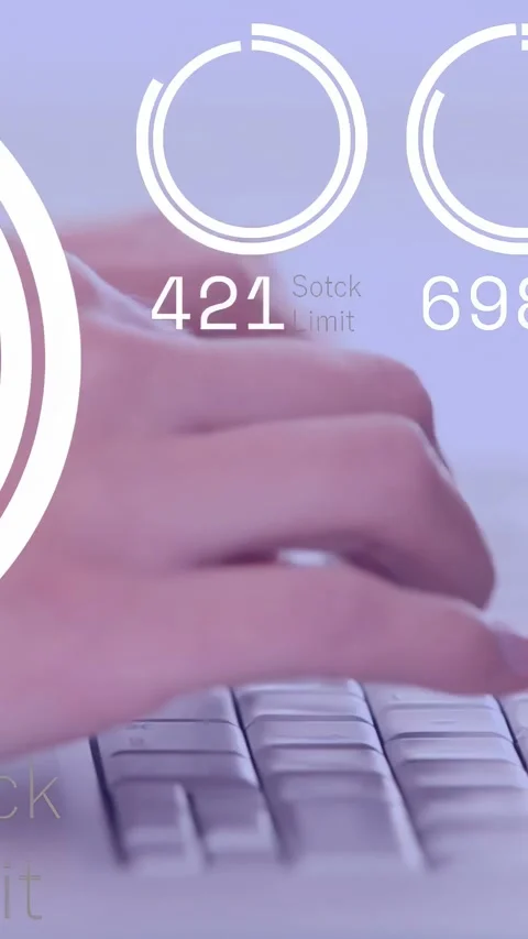 Hands starting typing on keys and initiating HUD rings with numeric updates for Stock Footage 334317715