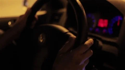 Hands steering wheel hold close up. No face man drive automatic transmission car Stock Footage 70152645