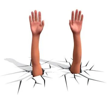 Hands sticks out of a crack Stock Illustration