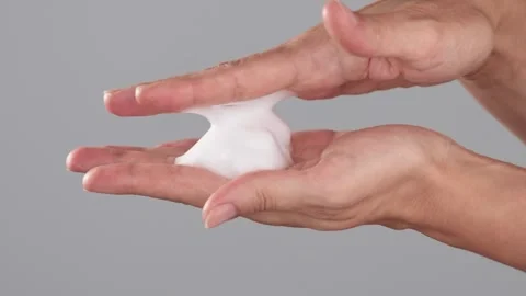 Hands Stretching Cleansing Foam Texture Stock Footage 319169344