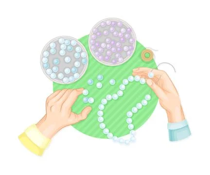Hands Stringing Beads on Thread as Handmade Craft Vector Illustration Stock Illustration