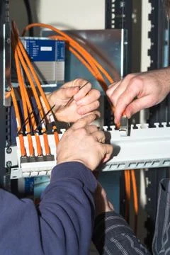 Hands structure internet cables Foto stock