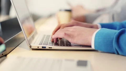 Hands of student typing on laptop Stock Footage 112116984