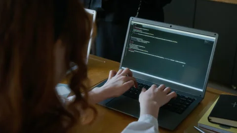 Hands of Student Typing Program Code Studying Computer Science at School Stock Footage 311805633