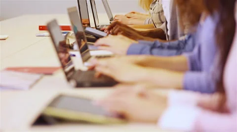Hands of students with computer in university Stock Footage 33467456