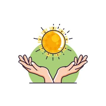 Hands with sun isolated icon Stock Illustration