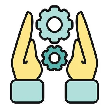 Hands supporting gears, showing teamwork and process management Stock Illustration