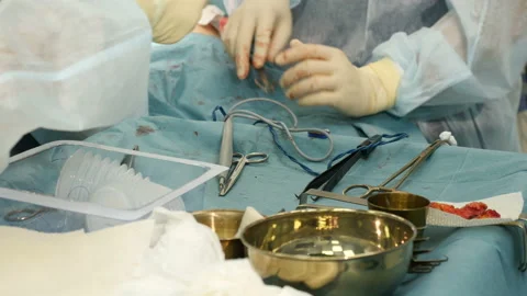 Hands of surgeons. Operating team performing surgery Stockbeeldmateriaal 91221641