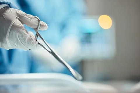 Hands, surgery or needle holder for stitches, surgical wound closure or thread Stock Photos
