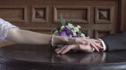 Hands on the table. Wedding day 스톡 동영상 46302449