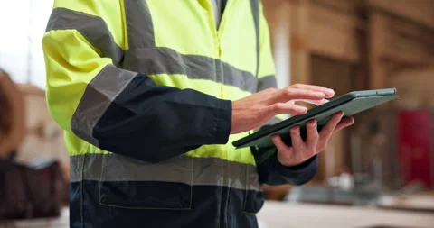 Hands, tablet and architect at construction site for building development, Stock Footage 337987132