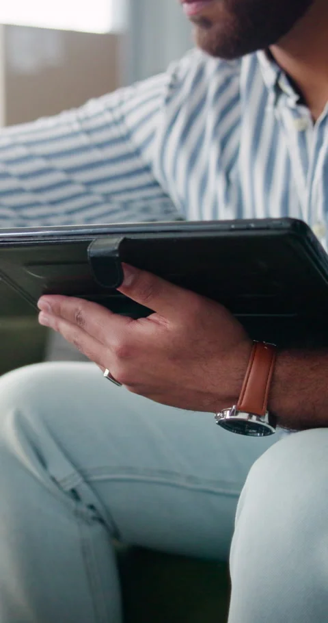 Hands, tablet and drawing in home for freelance, web design and digital art on Stock Footage 337225771