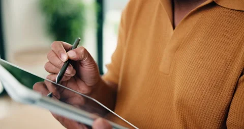 Hands, tablet and drawing in home for remote work, web design and digital art on Stock Footage 337756663