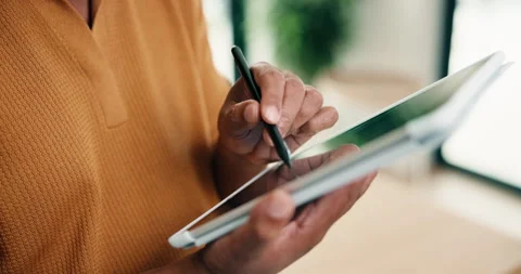 Hands, tablet and drawing in home for freelance, web design and digital art on Stock Footage 337764441