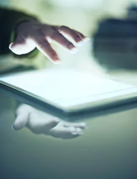 Hands, tablet and touch digital screen for connection or programming, software Stock Photos