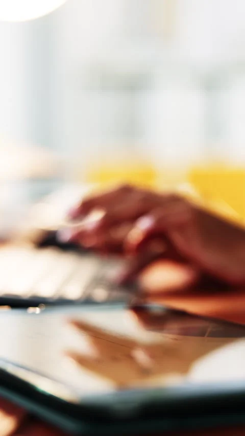 Hands, tablet and typing at office with computer for review, notes and report Stock Footage 333242508
