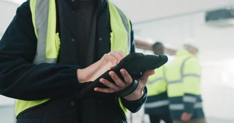 Hands, tablet and typing online for engineering project, internet connection or Stock Footage 341461668