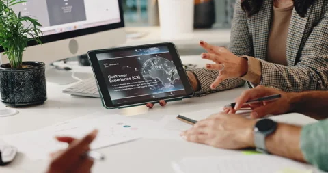 Hands, tablet and workforce trends with employee people in office for education Stock Footage 294546240
