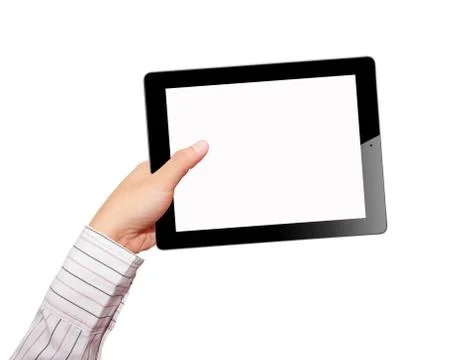 Hands with tablet computer. Isolated on white background. Foto stock