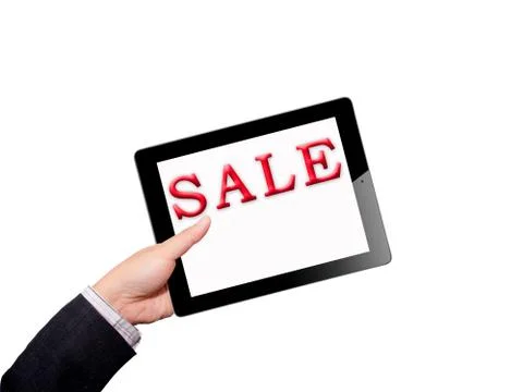 Hands with tablet computer. Isolated on white background. Stock-Fotos