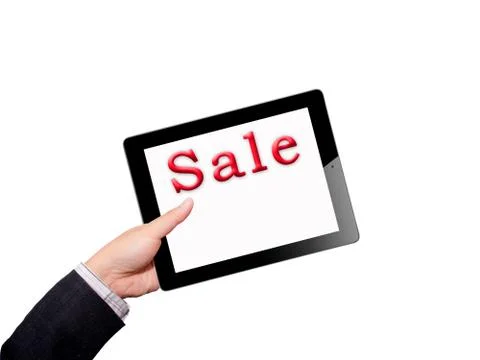 Hands with tablet computer. Isolated on white background. Stock Photos