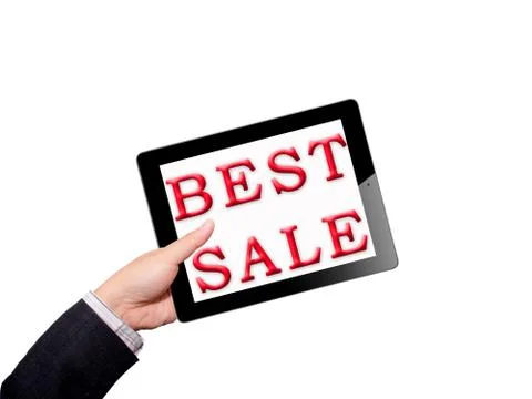 Hands with tablet computer. Isolated on white background. Stock Photos