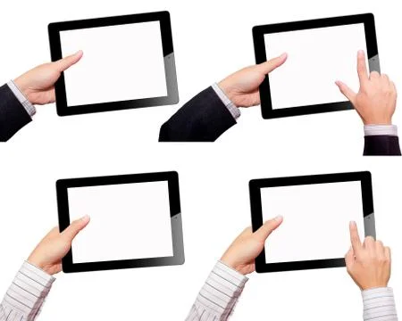 Hands with tablet computer. Isolated on white background. Stock Photos