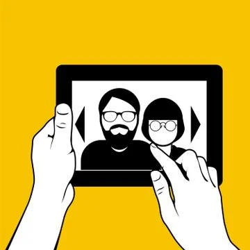 Hands with tablet pc - looking through photos Stock Illustration