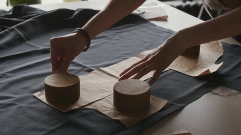 Hands of Tailor Drawing Pattern on Black Cloth with Chalk Video stock 315763992