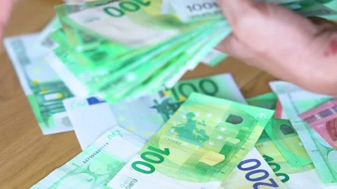 Hands Take Euros Stock Footage 144609519