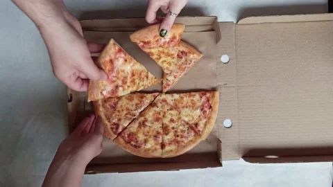 Hands take slices of pizza Video stock 158061082