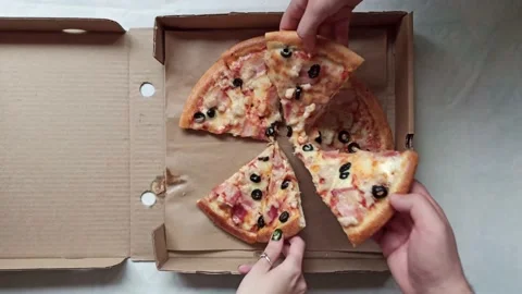Hands take slices of pizza Stock Footage 158064652
