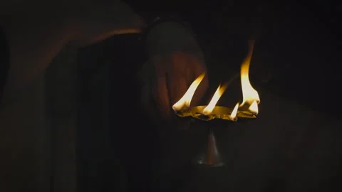 Hands taking Blessing Over Burning pancha pradeep or traditional Oil Lamps .. Video stock 341112242