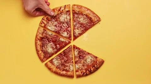 Hands taking pizza slices with cheese one by one. Friends sharing food Stock Footage 146167644