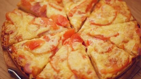 Hands taking slices of pizza Video stock 81789287