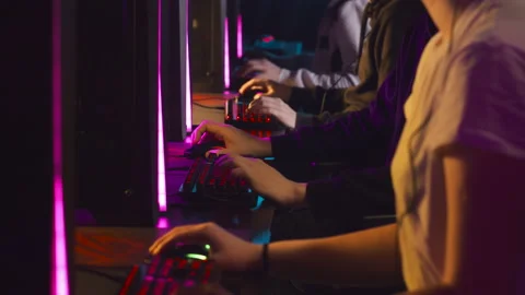 Hands of a team of gamers playing a team match Video stock 149385403
