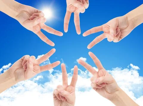 Hands of teamwork , forming the star shape Stock Photos