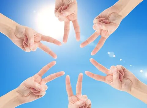 Hands of teamwork , forming the star shape Stock Photos
