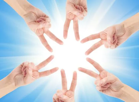 Hands of teamwork , forming the star shape Stock Photos
